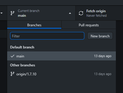 github desktop choosing branch mc version